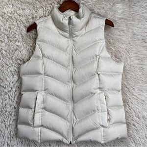 Lands End Down Puffer Vest Womens Medium White Quilted Full Zip Pockets Lofty M